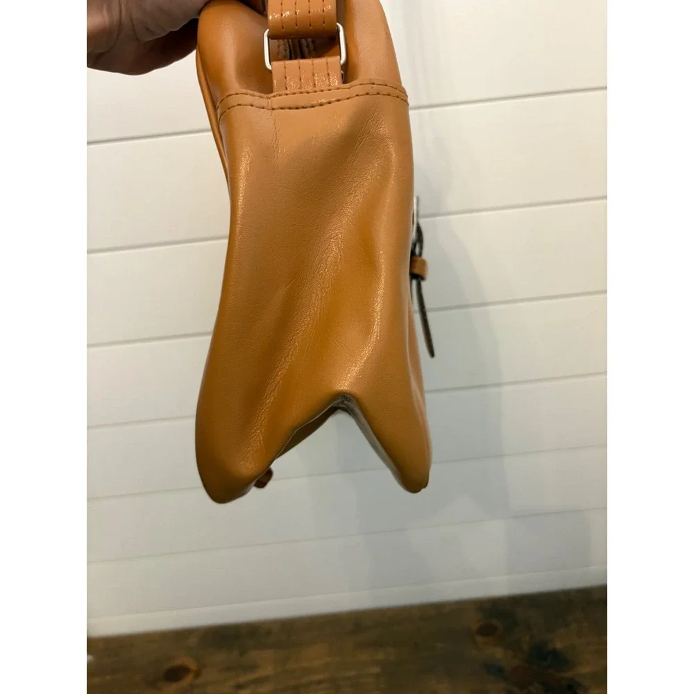 Vintage Brown Faux Leather Satchel‎ Crossbody Bag With Buckle Detail
